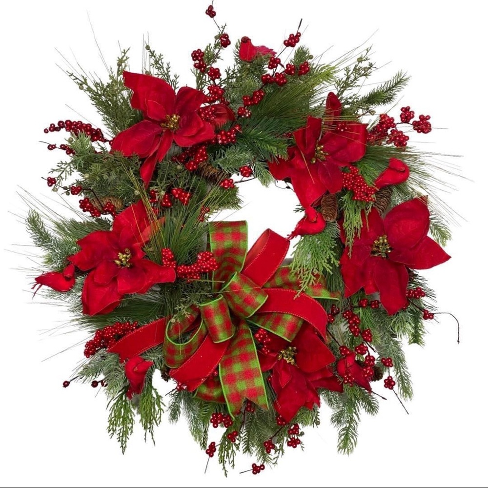 🎄SOLD🎄Traditional Christmas Red Poinsettia Wreath, Red Cardinal Wreath